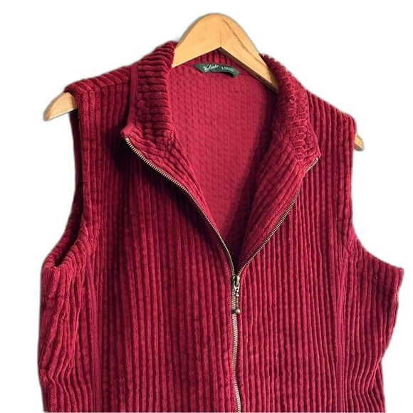 Woolrich Vest Ruby Red Zip Up Sleeveless Sweater Ribbed Cotton Layer Size Large - Picture 2 of 7